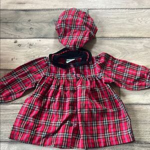 Vintage Sears Red Plaid Baby Dress with Hat